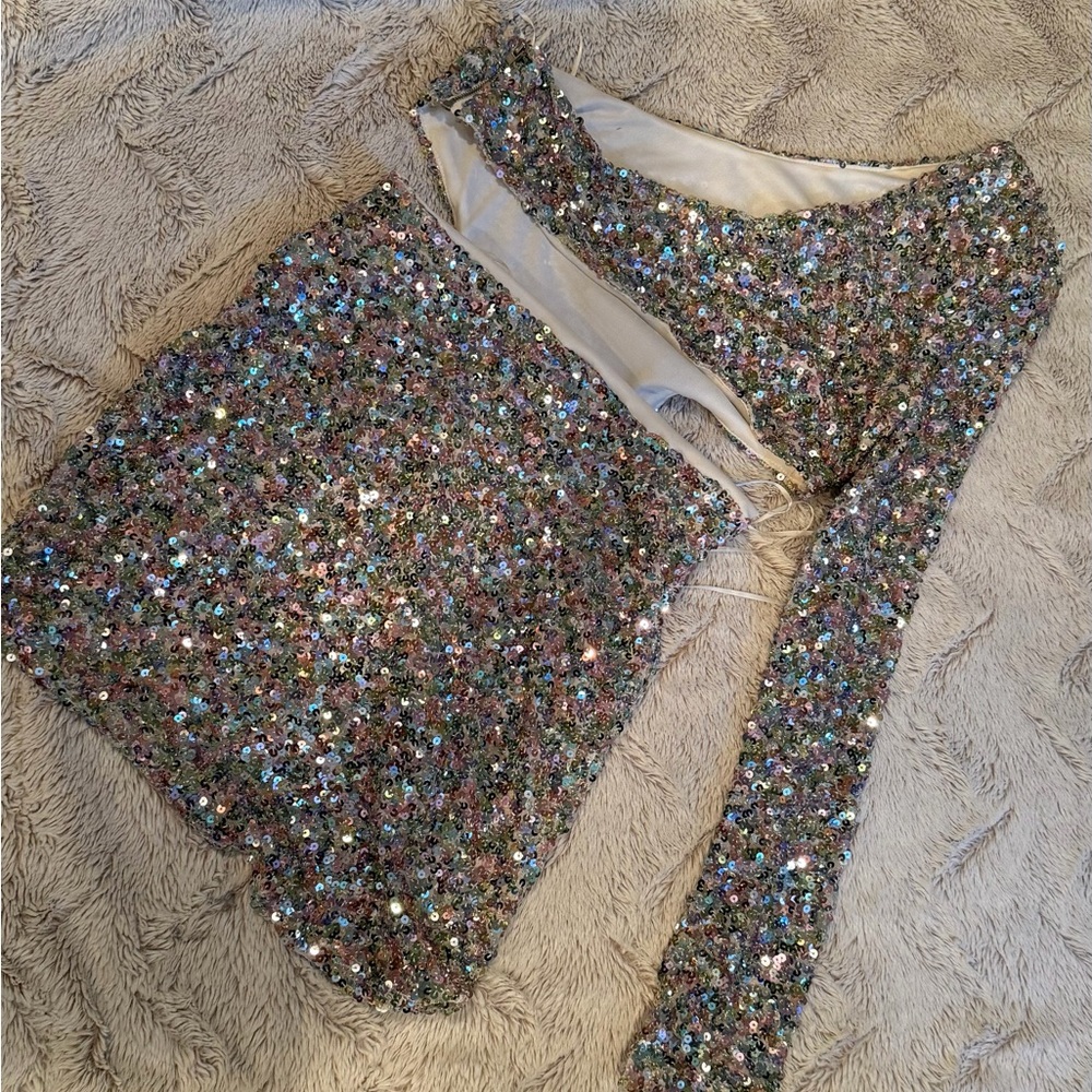 Fashion Nova Multicolor Sequin One Shoulder Dress